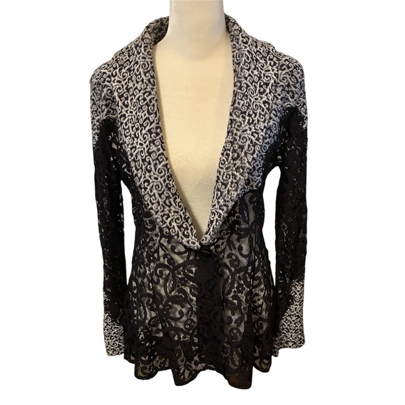 Nic + Zoe Black Lace Knit Jacket Cardigan Sz M Whimsy Whimsigoth Boho Chic Fairy - Picture 1 of 7